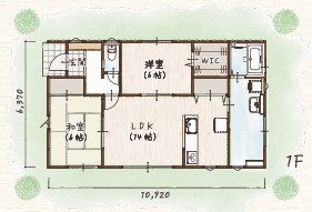 売土地　高崎市金古町の参考プラン|こちらは建物プラン例：参考イメージ図です。
2LDK
建物面積/69.56㎡（21.04坪）
延床面積/67.90㎡（20.54坪）
建築条件なし、お好きなプランで建てられます。