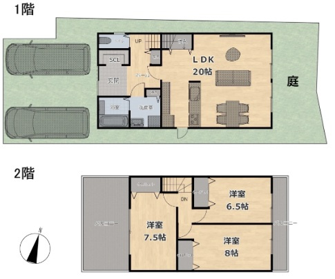 【土地図＋建物プラン例】 | K12022-1号地紫野