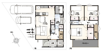 【参考プラン】 | 羽曳野市はびきの1丁目　建築条件付き売土地 | 15.4帖あるLDKでご家族の大切な時間をお過ごしください。