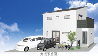 【完成予想図】 | 羽曳野市はびきの1丁目　建築条件付き売土地 | 閑静な住宅街の中にある物件です。
駐車場が2台停められる所も魅力の一つです。