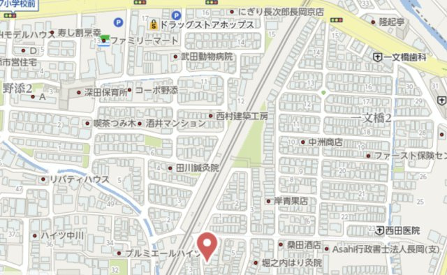 長岡京市一文橋1丁目　建築条件なし土地の地図