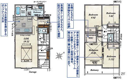 19.5帖の広々LDKが憩いの場にの間取り|3LDK+パントリー+WIC