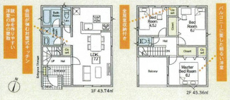 【間取り】 | 寒川町岡田7丁目  2号棟 第32 | 防犯カメラ（利用時Wifi接続必要）　人感センサー付玄関灯　ピッキング対策付玄関ドア　インナーバルコニー　浴室乾燥機+窓　全居室収納