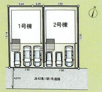 【区画図】 | 寒川町岡田7丁目  2号棟 第32 | 2号棟　南側約4.5ｍ公道　駐車並列3台（車種によります）　敷地面積30.1坪