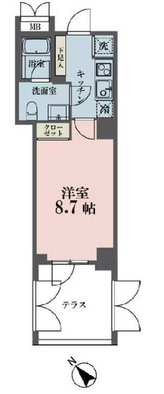 メゾンビスタ渋谷宇田川　テラス　セキュリティ充実　浴室乾燥の間取り