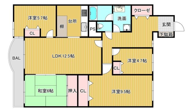 【間取り】 | 寺塚パークマンション | ◆◇94平米超の広々4LDK！◇◆2012年にフルリフォーム済、浴室乾燥機・追い焚きつき【大池小 徒歩15分】