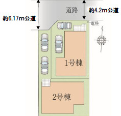 スーパー近くて買い物しやすいの区画図|カースペース2台分