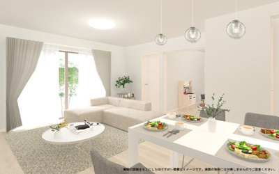 【完成予想図】 | 【4号棟　LDKイメージ】
※画像は設計図面を基に作成したイメージです