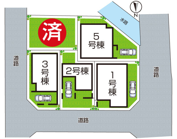 枚方市甲斐田新町　新築一戸建ての区画図|全５区画
