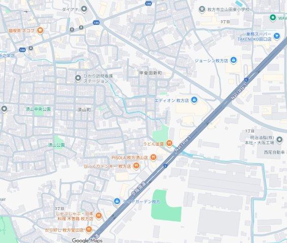 枚方市甲斐田新町　新築一戸建ての地図
