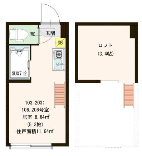 Stage大和町Ⅱの間取り|ワンルーム+ロフト