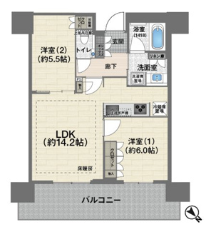 【間取り】 | ザ・パークハウス中之島タワー | 【間取り】28階・2LDK住戸◎高層階につき眺望・採光・通風の全てが良好☆