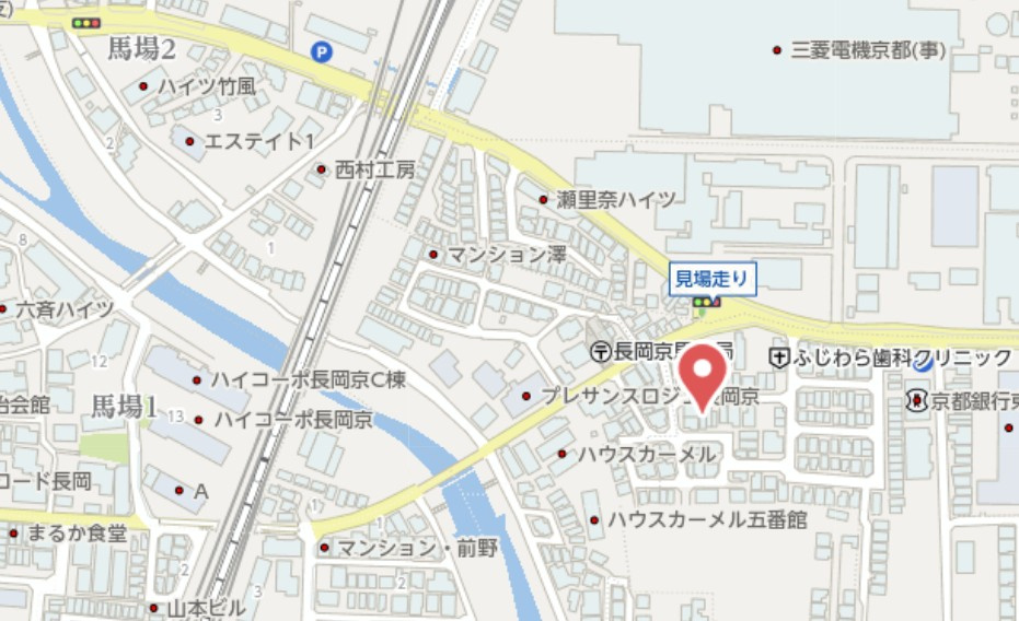 長岡京市馬場見場走り　新築戸建の地図