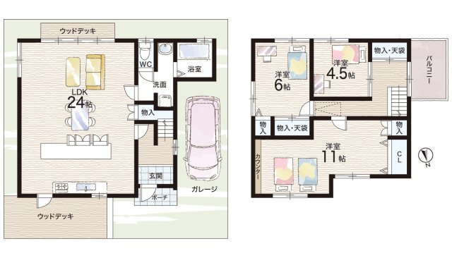 枚方市東香里元町　中古一戸建ての間取り|4LDK 広々とした約24帖LDK♪