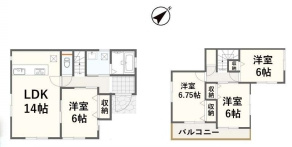 桶川市末広三丁目　中古一戸建ての間取り|桶川市末広三丁目　中古一戸建て、4LDK、土地面積175.94m2、建物面積92.32m2
