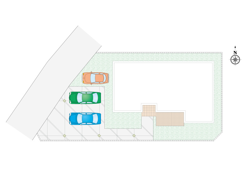 【1号棟:区画図】駐車3台可能。ゆとりの駐車スペース付きです。