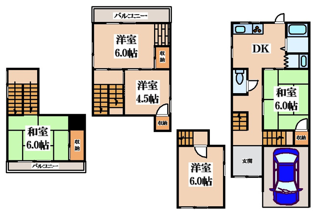 【間取り】 | 寺川５丁目貸家