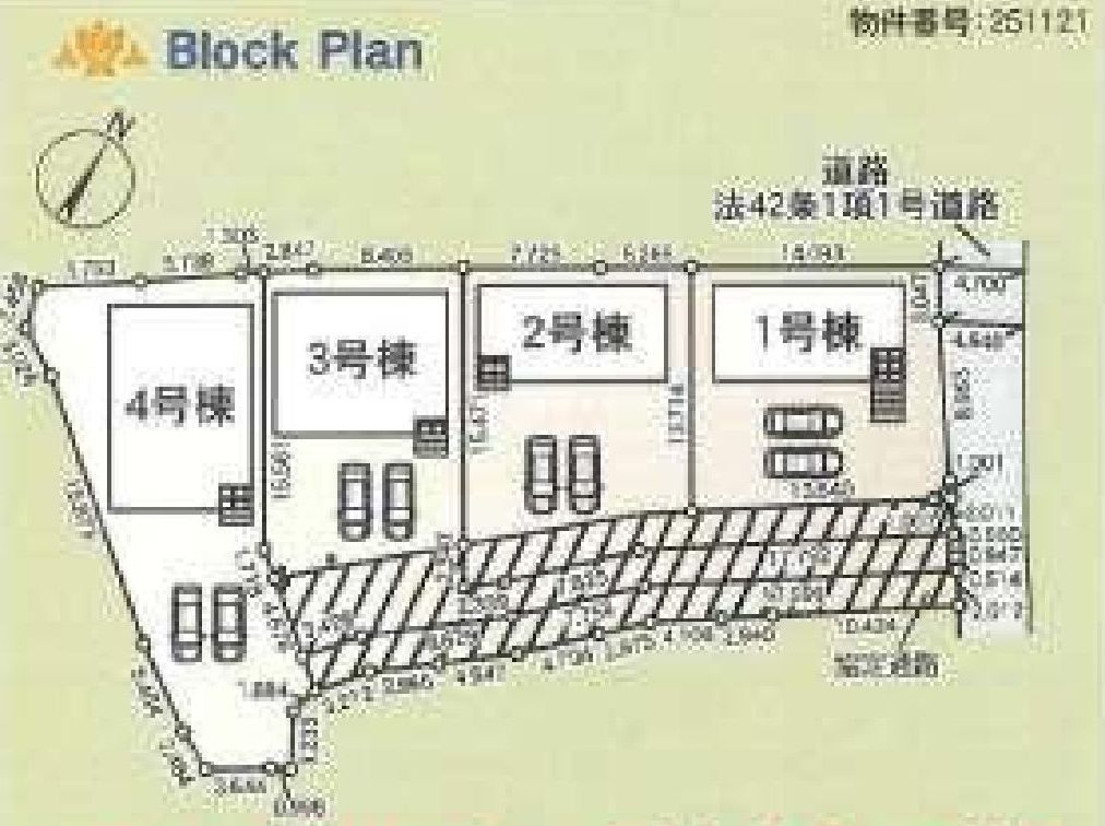 クレイドルガーデン高崎市箕郷町下芝第８　１号棟の区画図|駐車場は並列駐車です。２台以上とめられます！

