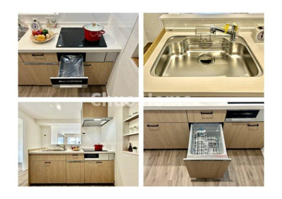 【キッチン】 | 小島第2スカイハイツ | 【システムキッチン】ワイドで収納豊富な使い勝手の良いカウンターキッチンには、食洗器や伸縮タイプのキッチン水栓、三ツ口コンロ・魚焼きグリルなどの便利な設備が標準完備されています。