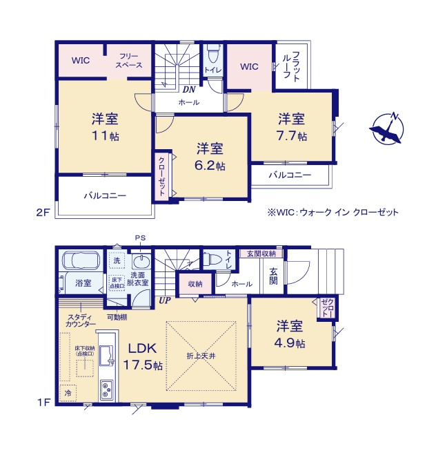 ケイアイフィット　水戸市平須町　13期 　限定1棟！の間取り|　
☆水廻りコンパクトで家事動線ラクラク。洗面室にリネンスペース、2階居室にも大容量の収納スペースが嬉しい♪全室明るい南東向きです。