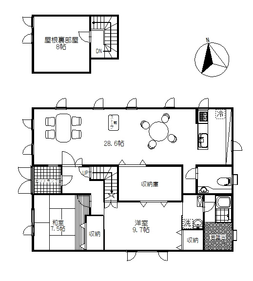 鶴居村【店舗付き住居＋工房】2棟セット売の間取り|店舗付き住居間取り