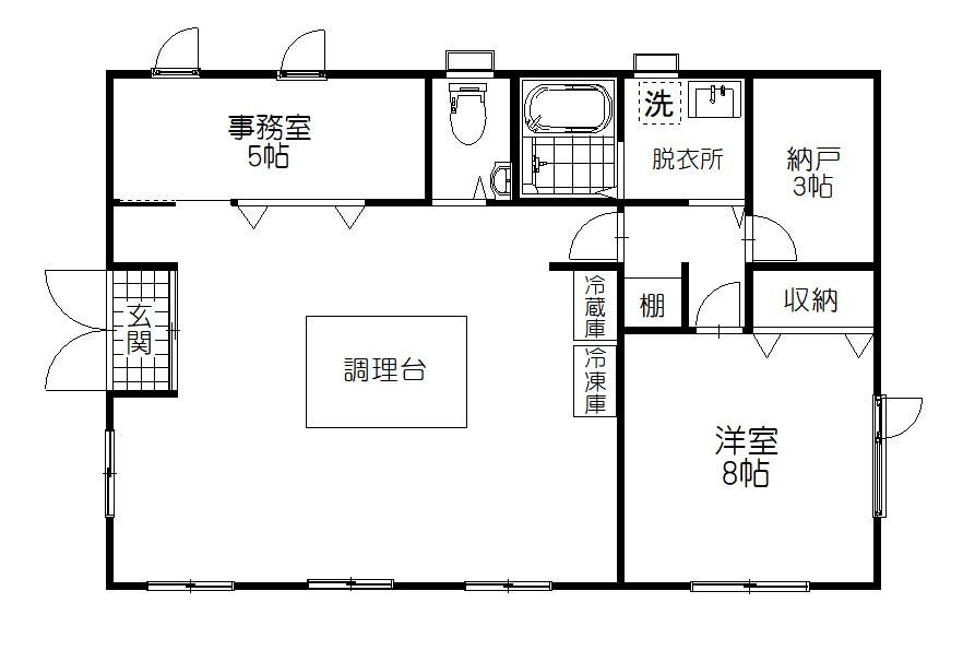 鶴居村【店舗付き住居＋工房】2棟セット売の間取り|工房間取り