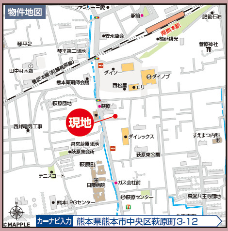 ハートフルタウン／中央区萩原町203番／Ａ号棟の地図