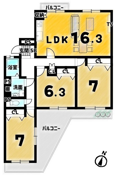 洛西境谷西第2住宅16棟の間取り