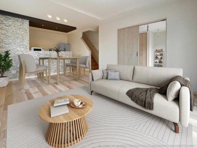 【居間・リビング】 | 【LDK　CG家具設置イメージ】
※画像に含まれる家具家電はCGで作成したイメージです。実際の物件には付帯しません。