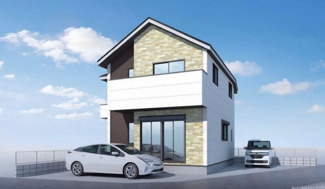 【外観パース】 | 【仲介手数料無料！！】稲城市東長沼　新築戸建て（全1棟）6499万円 | 本パースは、イメージ図につき、風景、建物、植栽などについては施工後の現物との差異が生じます
つきまして本パースによって生じたいかなる損害については一切責任を負いません