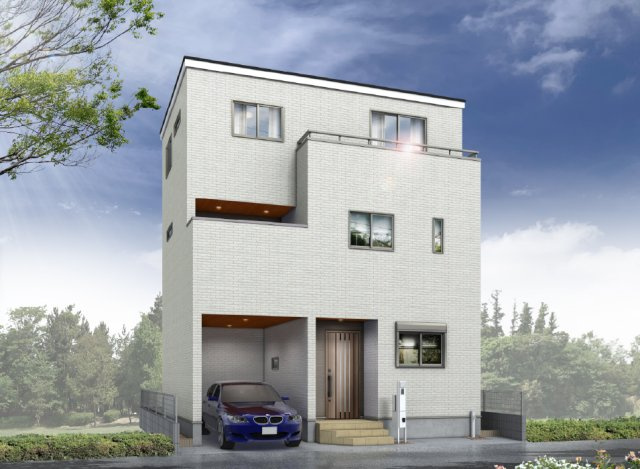 【外観パース】 | トラストステージ　新座市北野3丁目17期　限定1棟 | ヘーベルパワーボードで仕上げた外観は、重厚感がありながらも美しく、安心感と上品さを感じられる住まいです。