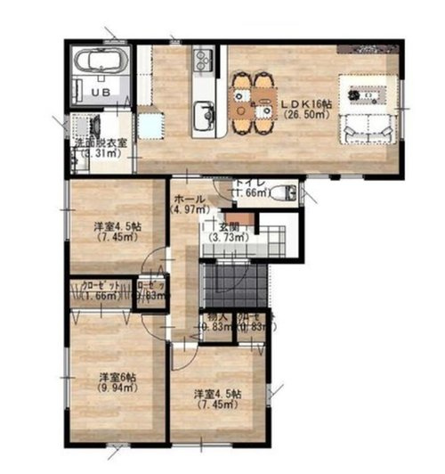 寒河江市西根【建売】☆平屋の間取り|間取り図