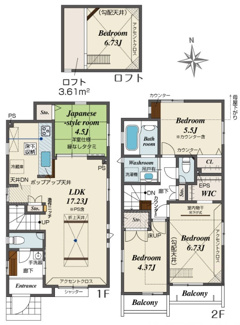 【間取り】 | 【仲介手数料無料！！】府中市四谷４丁目　新築戸建て（全5棟）5号棟　4890万円 | 5号棟　土地：113.33㎡（34.28坪）4LDK　建物：90.62㎡