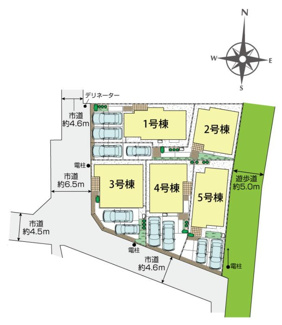 【区画図】 | 【仲介手数料無料！！】府中市四谷４丁目　新築戸建て（全5棟）5号棟　4890万円 | 5号棟　土地：113.33㎡（34.28坪）