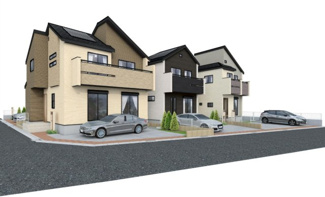 【外観パース】 | 【仲介手数料無料！！】府中市四谷４丁目　新築戸建て（全5棟）5号棟　4890万円 | 3・4・5号棟パース