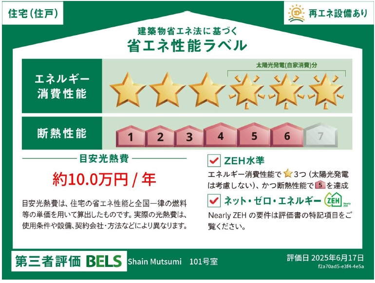 Ｓｈａｉｎ　Ｍｕｔｓｕｍｉの省エネ性能ラベル