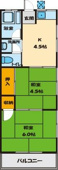 ２階角部屋　２Ｋ　３３．１２㎡