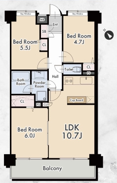 ヴァンベール上尾Ⅲの間取り|ヴァンベール上尾Ⅲ、3LDK、専有面積60m2、バルコニー面積7.67m2