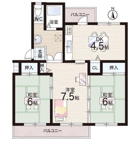 香里三井第四次住宅A30号棟の間取り|3DK　全居室収納スペースあり♪