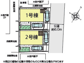 川越市砂新田１丁目 ３期 全２棟　２号棟の区画図|カースペース2台分