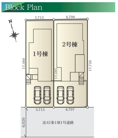 藤沢市石川　新築戸建　全2棟1号棟の区画図