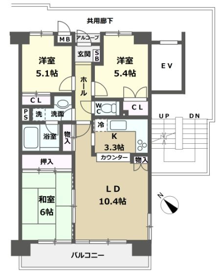 すまいる館京王北野の間取り|～東南角住戸につき陽当たり・風通しも良好です～