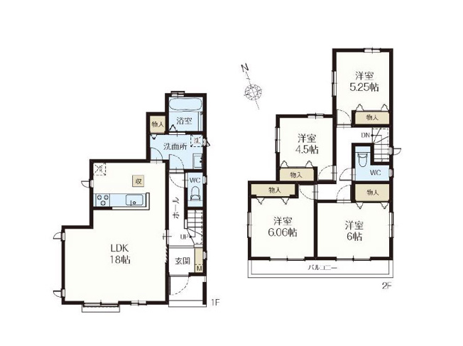 【間取り】 | 新座市栗原1丁目　新築一戸建住宅　全4棟　(保谷店) | B号棟/水回りを集中させ、生活動線に配慮した間取り。
各居室の収納で物もスッキリと片付きやすいです。