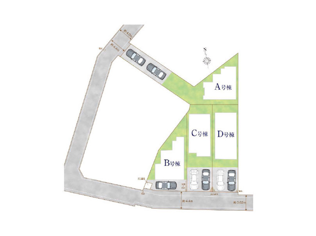 【区画図】 | 新座市栗原1丁目　新築一戸建住宅　全4棟　(保谷店) | B号棟/周辺は緑が多く残る穏やかな住宅地。