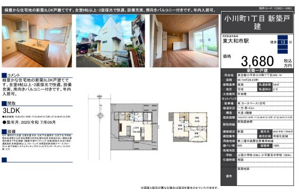 小川町１丁目新築住宅のその他|□売主作成による販売用の図面(マイソク)です。この図面には売主の工夫(お客様へ本物件のメリットをうまく伝えられる様)が良く表れています。□