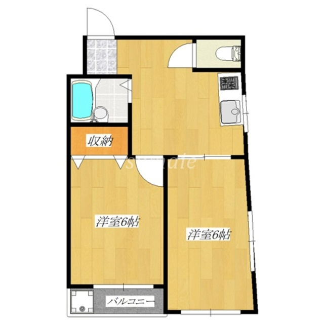 クリスタル葵の間取り|全洋室の振り分け２DK！