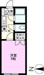 西向き洋室６帖の１Ｋ