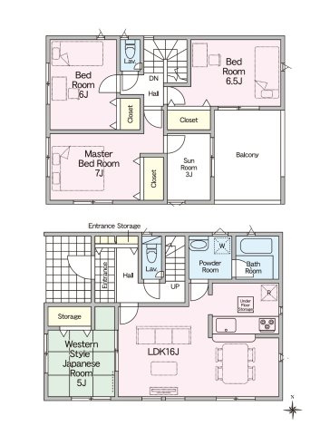 合志市野々島第2-1棟（1号棟）の間取り|全居室収納付きで便利です。