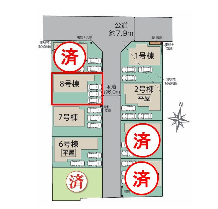 郡山市芳賀３丁目　　　８号棟　　　芳賀小学校、郡山第４中学区の区画図