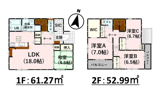 菊池郡大津町大字町第10‐2棟(2号棟)の間取り|全居室収納付きで便利です。